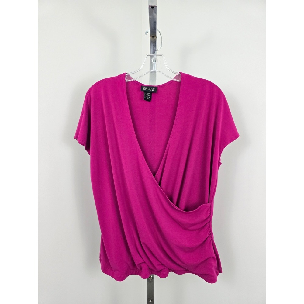 Lane Bryant Wrap Front Ruch Side V-neck‎ Short Sleeve Top Pink 14/16